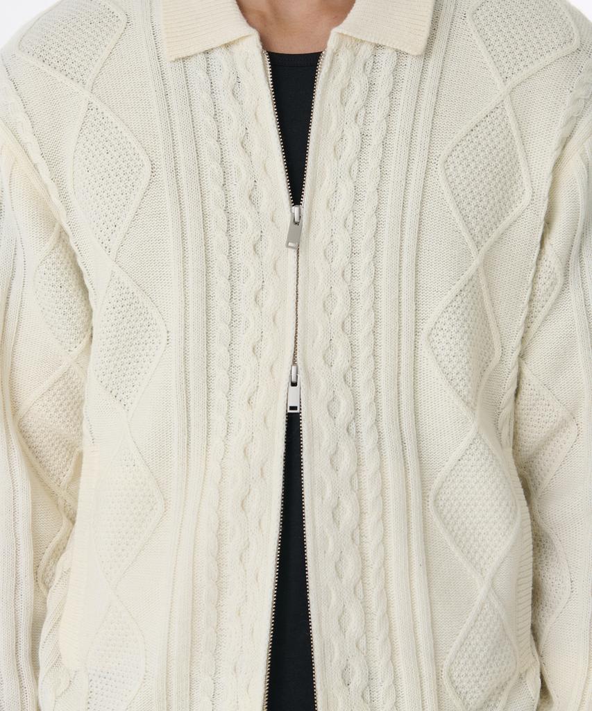 Musinsa Standard Aran Cable Collared Knit Zip-Up [Cream]