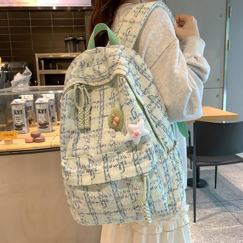 Plaid Backpack Lightweight Ergonomic Large Capacity School Bag for Grades 3-6 Girls Middle High Students Travel