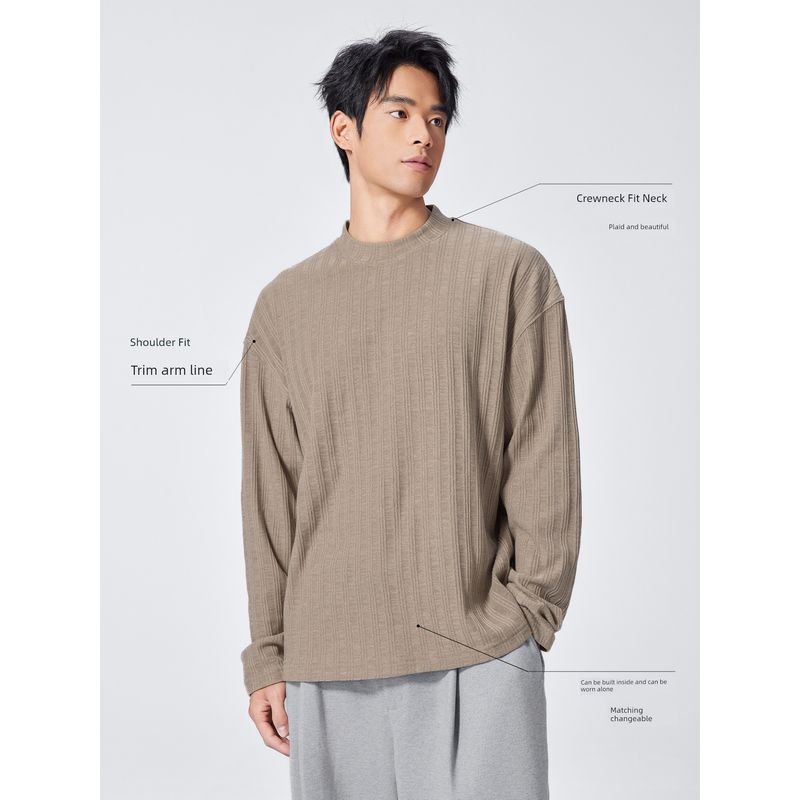 Bodydream Textured Long-Sleeved T-Shirt for Men In Autumn, Loose Casual Velvet-Like Base Shirt, Retro Pure Color Top