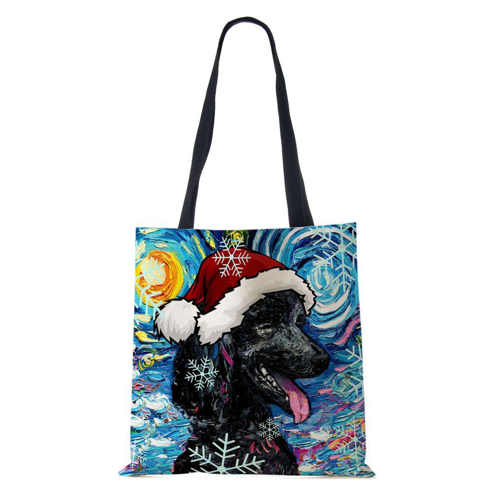 Christmas Dog Canvas Shopper Tote Bag Utskrift Harajuku Kvinner Gjenbrukbar skulderveske 2022 Casual Stor kapasitet sammenleggbar håndveske