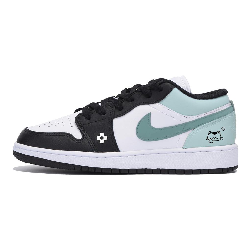Jordan Air Jordan 1 Low top Vintage Basketball Shoes Men's Black White Green 553558-131(Team85-)