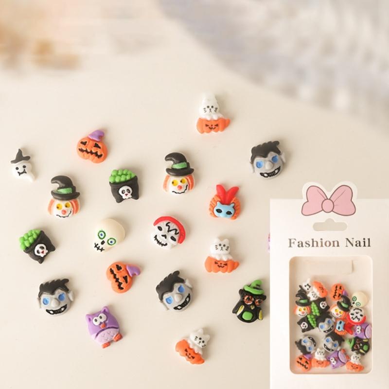 20 Pieces Halloween Resin Nail Charms Pumpkin Witch Skull Nail Art Decorations 3D Resin Nail Jewelry for Womens Girls