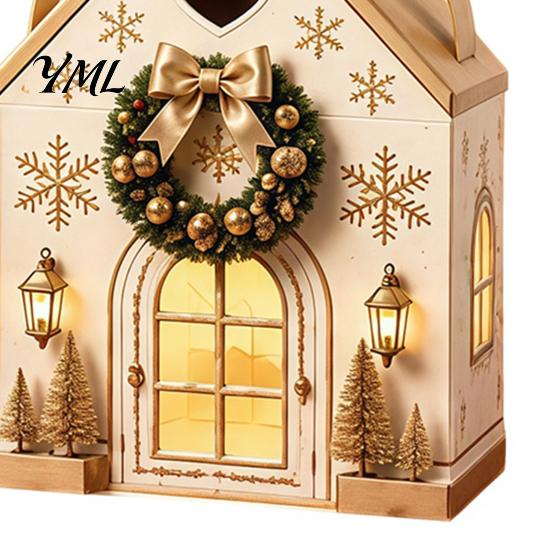 Small Holiday Surprise Boxes Christmas Wonderland Cottage Gift Box, House Shaped Paper Treat Boxes, Eve Containers Snack Holder with Handle