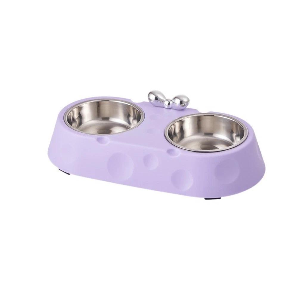 Double Bowl Puppy Food Feeder Cheese Shaped Kitten Feeding Bowl Pet Drinking Dish  Pet Supplies