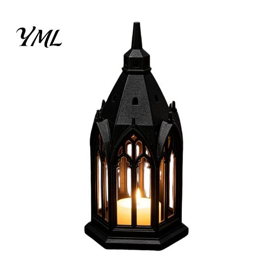 Versatile Shelf Statue Gothic Cathedral LED Candle Lantern, Church Shaped Flameless Tealight Lamp, Small Gift for Children Spooky Vintage Desktop