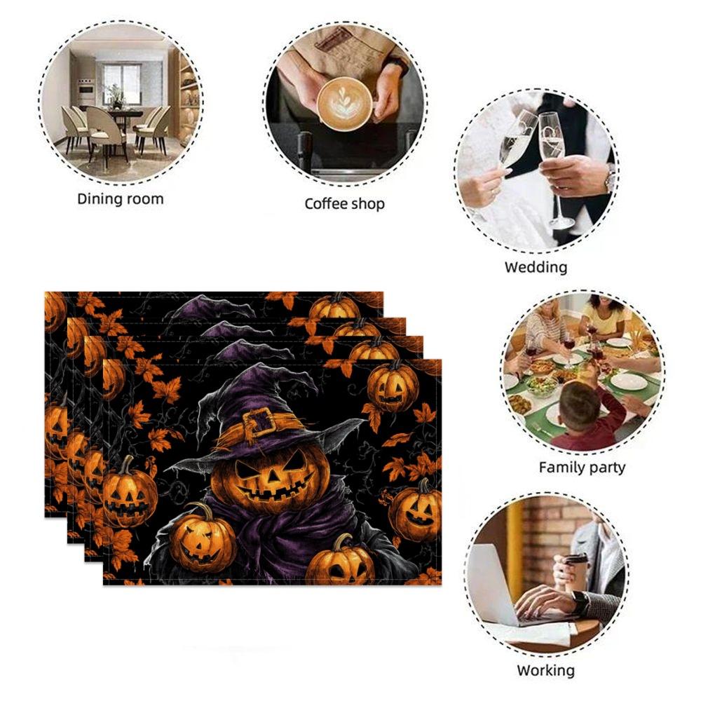Halloween Placemats Dining Table Spooky Pumpkin Bat Moon Themed Table Mats Party Decor Trick or Treat Dinner Durable Washable