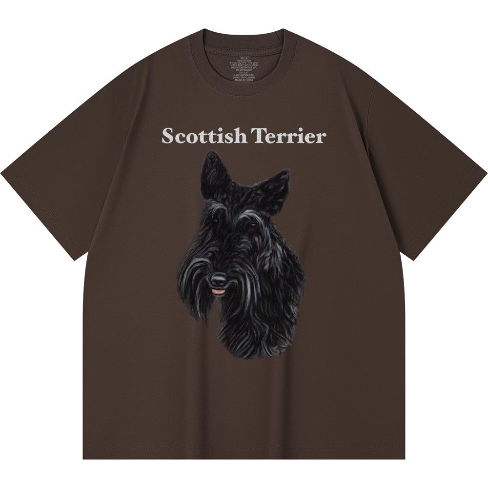 230GSM 100% Baumwoll-T-Shirt Schottischer Terrier Print T-Shirts Lustiger Harajuku-Stil Gekämmtes Baumwoll-T-Shirt
