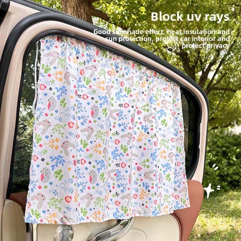 Car curtains Cartoon Cotton Fabric Car Curtain Sunshades - Suction Cup Design Sun Protection Heat Insulation Auto Sunshades