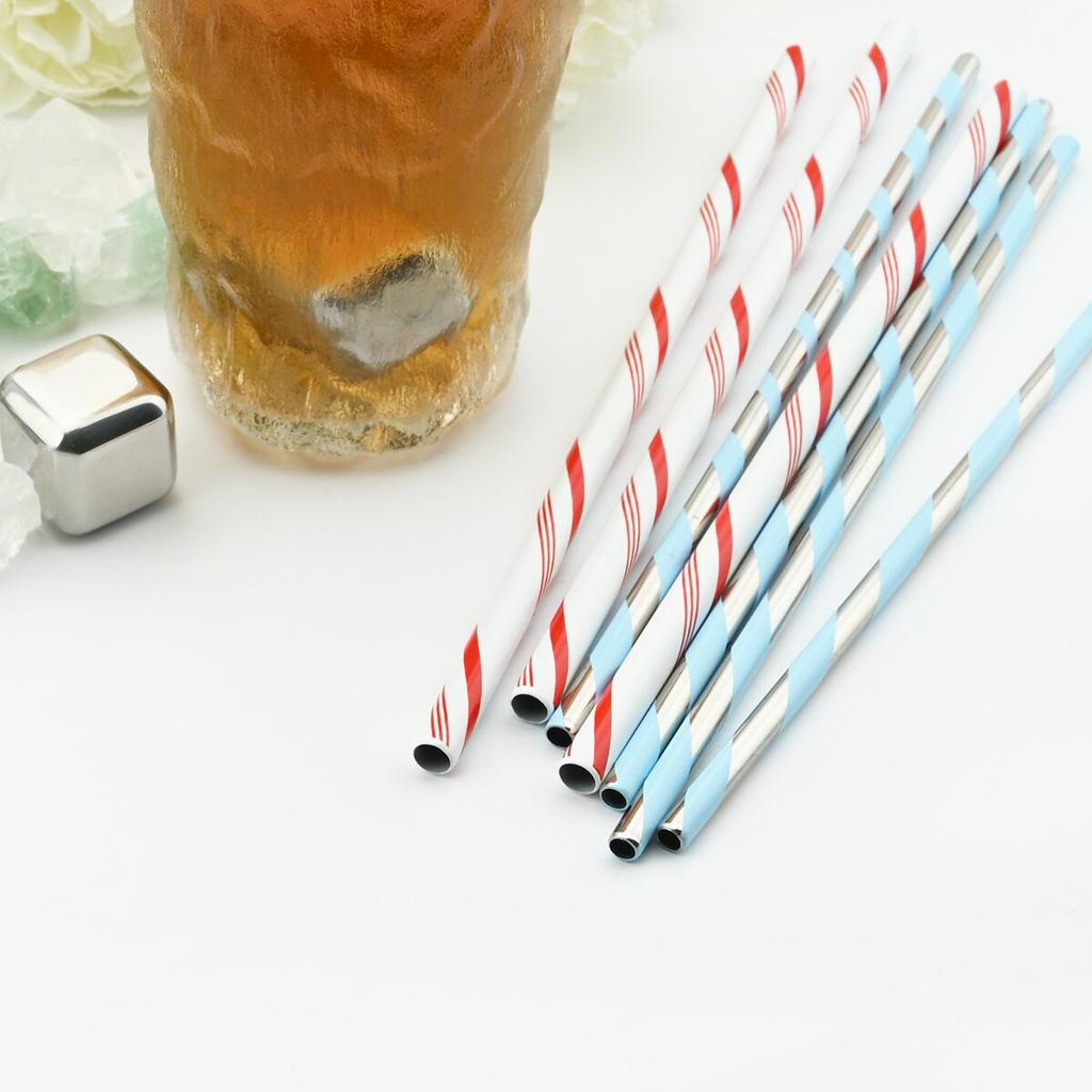 New Colorful Reusable Metal Straws Set with Cleaner Brush 304 Stainless Steel Drinking Straw Milk Drinkware Bar Party Drink Accessory