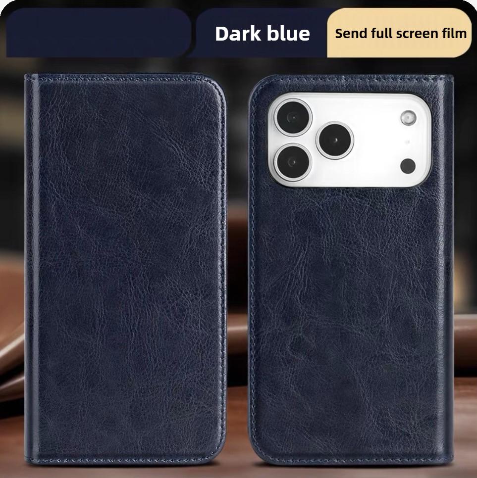 Genuine Leather Flip Case for IPhone 17 Pro Case with Card Slot Full Protection Folding Stand Case for IPhone Air IPhone17ProMax