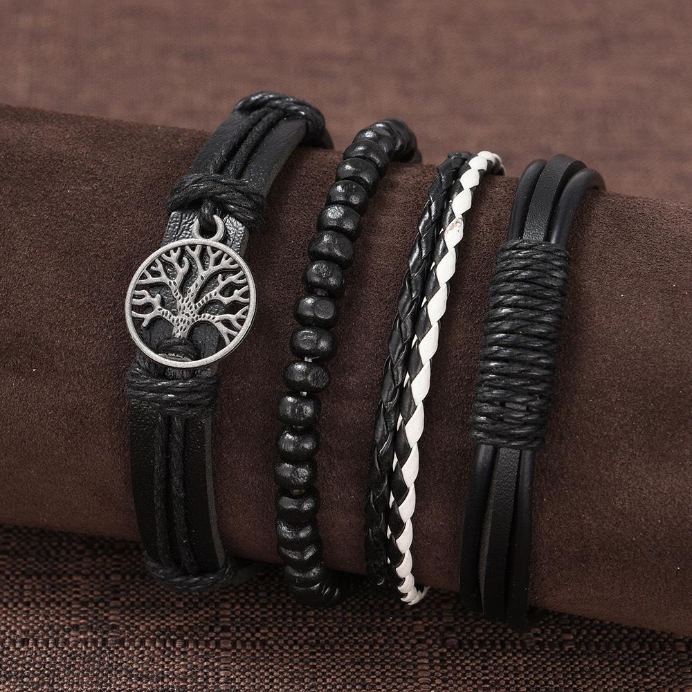 Vintage Beaded Multi-Leather Bracelet Men'S Personality Weaving Student Jewelry Adjusting Leather Bracelet