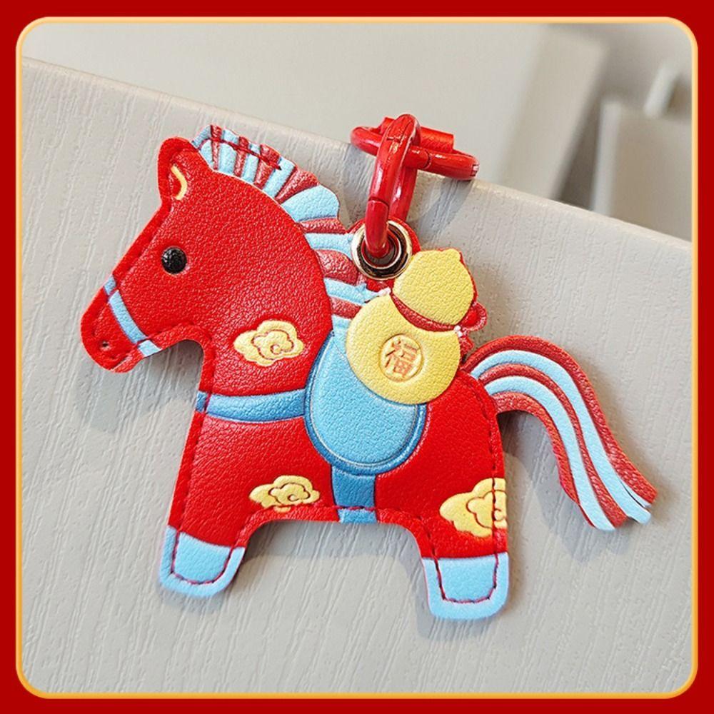 Leather Horse Keychain Cartoon Zodiac Pony Bag Hanging Chinese New Year Gift Birthday Gift