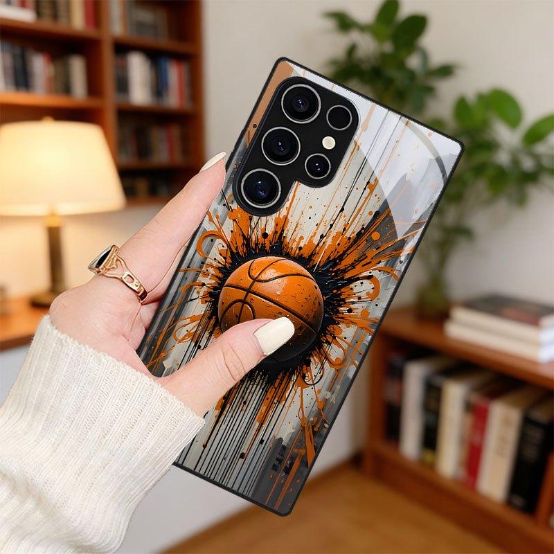 Funda de Cristal Templado Premium para Teléfono para Serie Galaxy S26 / S21 / S22 / S23 / S24 / S25 FE / Ultra / Plus. Explosión de Baloncesto.
