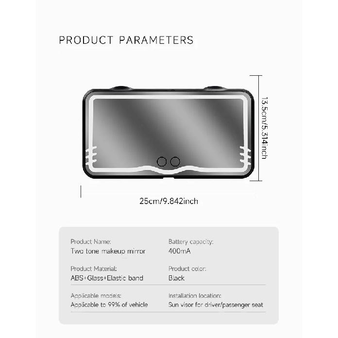 HD Mirror Car LED Makeup Mirror Sun Visor Plate Interior Rear Mirror USB Charing Dimmable Touchscreen Auto Vanity Mirror