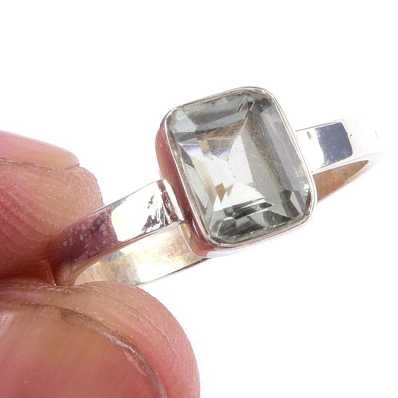 

Натуральный зеленый аметист драгоценный камень ручной работы 925 пробы цельное стерлинговое серебро кольцо р.7 J4n37