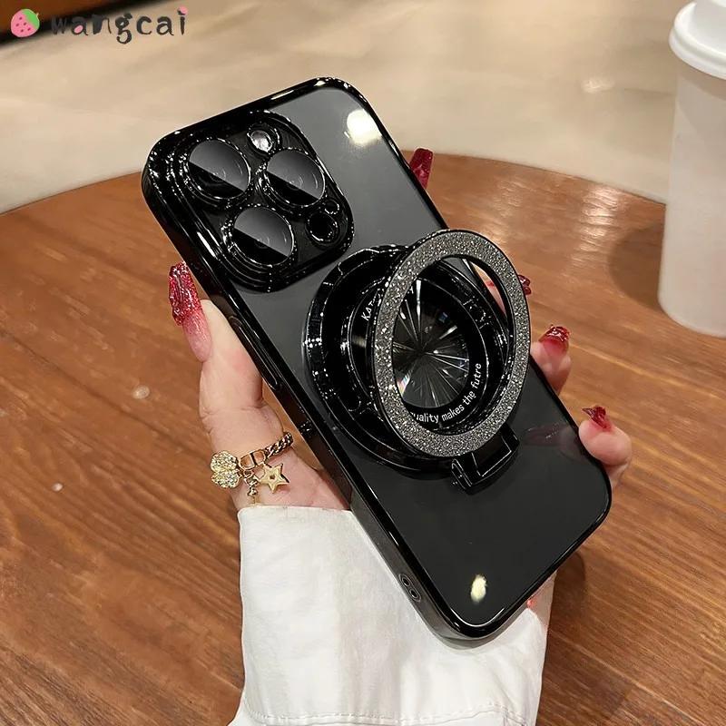 For Samsung Galaxy A55 A54 A53 A52 A73 A72 A71 A70 A51 A50 A50S A30S Glitter Magnetic Holder Stand Case Simple Shockproof Clear