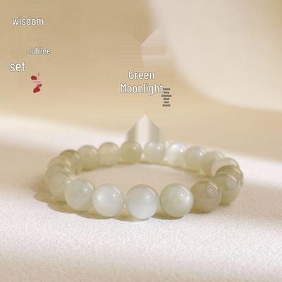 Jingxi Collection Natural Green Moonstone Crystal Beaded Bracelet