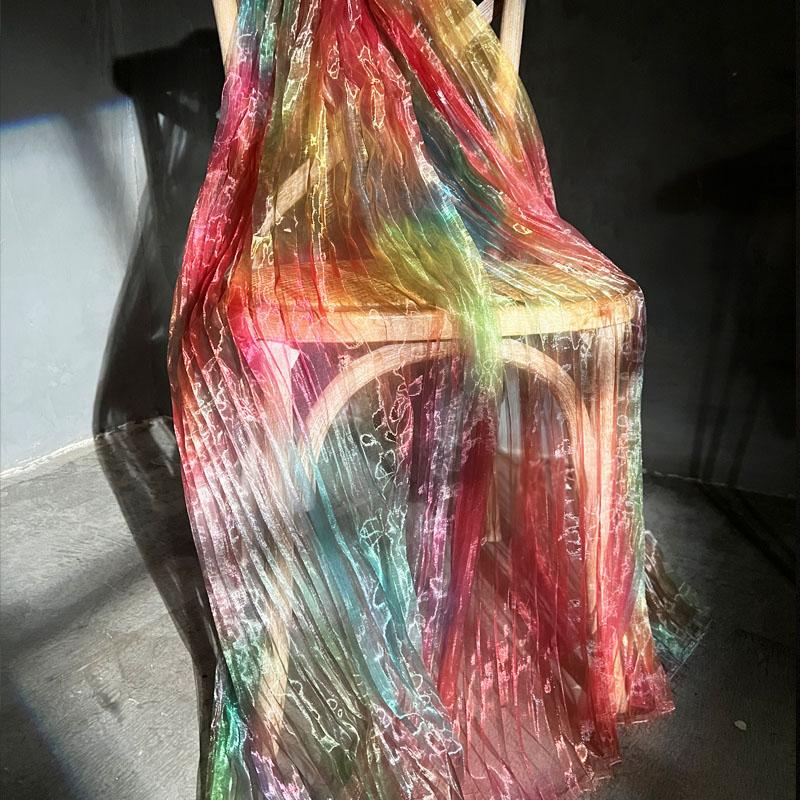 

1/2/3M градиентная плиссированная лазерная органза ткань для пошива платья ханьфу одежда вода пряжа тонкая орган плиссированная дизайнерская ткань 300X140cm