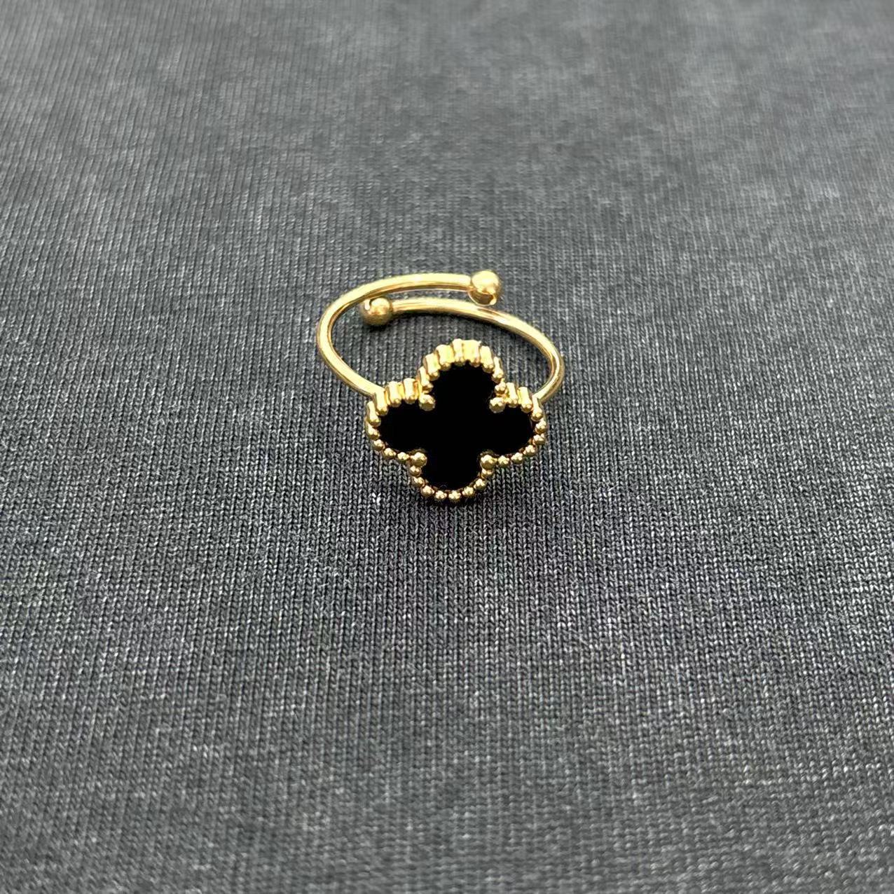 

Кольцо из нержавеющей стали с четырьмя листами клевера, регулируемое, с открытым концом, 18 карат, модные кольца со столетним дизайном чёрный