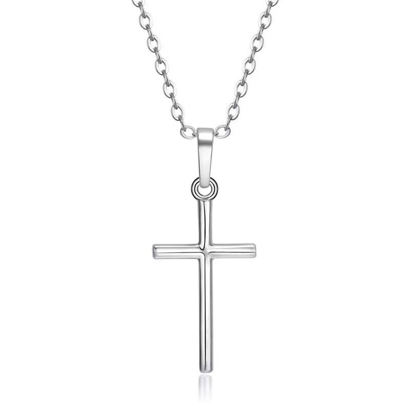 

Fashion Christian Jesus Cross Necklaces Silver Color Long Chain Simple Pendants For Women Men Jewelry Gifts 50cm серебряный