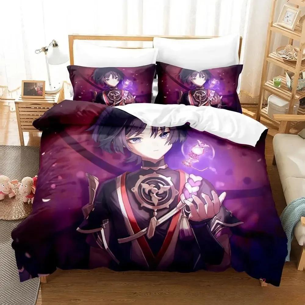 Anime Game Genshin Impact Scaramouche Beding Set Printed With Pilowcase Soft Duvet Cover Soft Single Double Quen Super King-Sized Dimensionsd