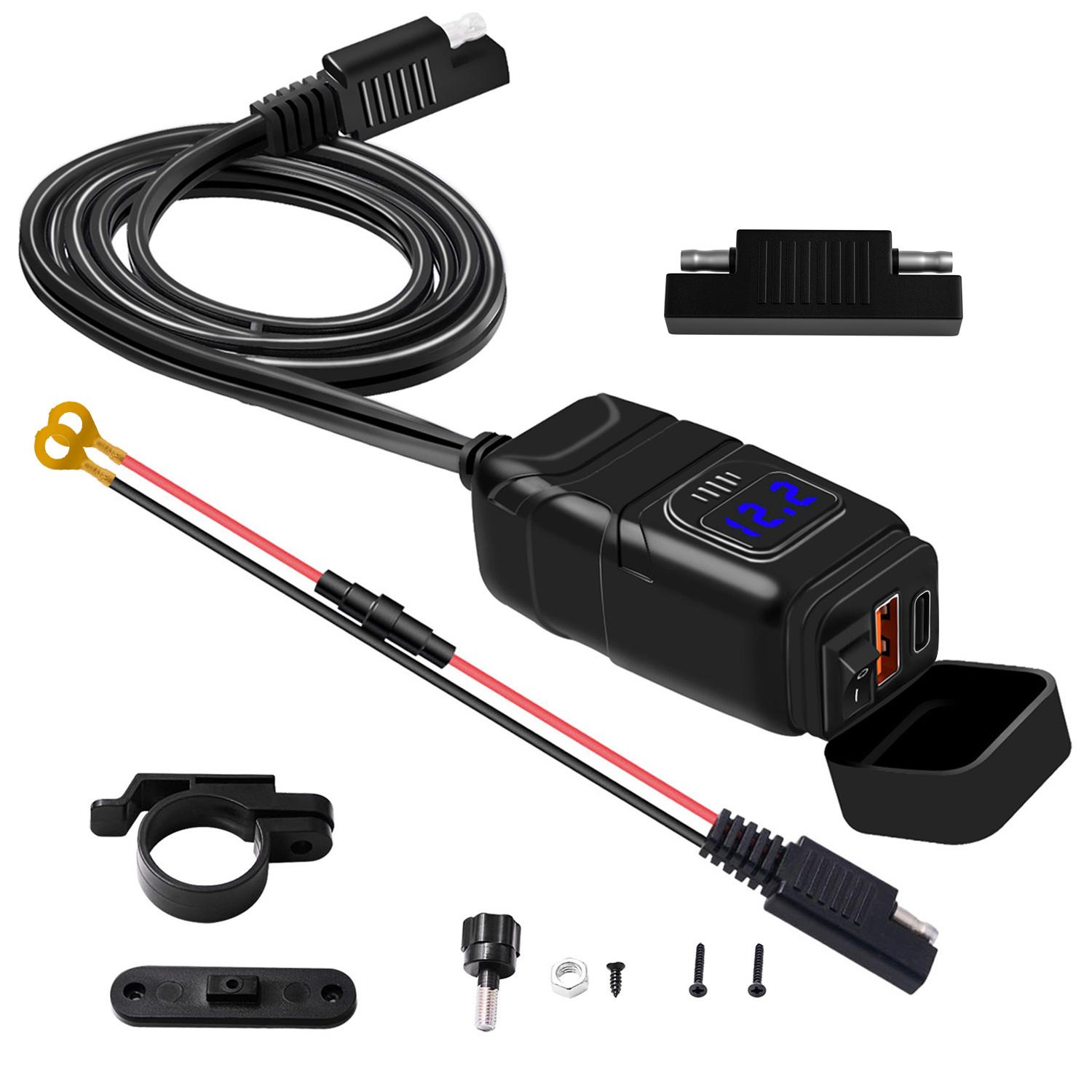 

Зарядний пристрій для телефону для мотоцикла, USB Type C Quick Charge 3.0 Зарядний пристрій для мотоцикла USB з перемикачем увімкнення/вимкнення вольтметра для телефону, планшета, 7/8-дюймового керма 6.7*3.3*5.8cm синій