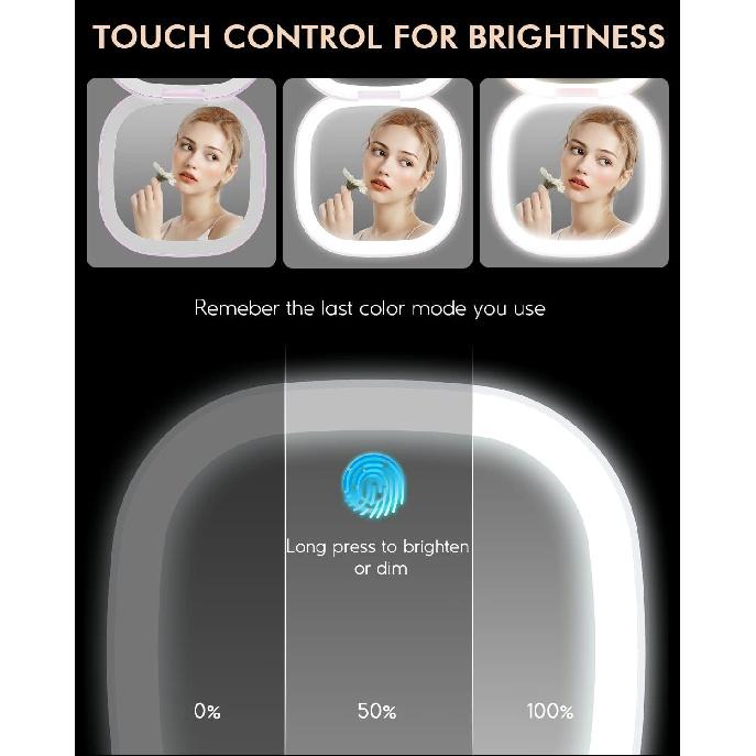 Beleuchteter Kompaktspiegel mit automatischem Ausschaltlicht, Taschenformat, Schminkspiegel für die Brieftasche, faltbar, dimmbar, 3