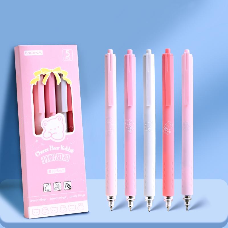 5-teiliges Gel-Tintenstift-Set, Rose, Blume, Käse, Bär, Mondlicht, Metaverse, 0,5 mm Kugelschreiber, schwarze Farbe zum Schreiben