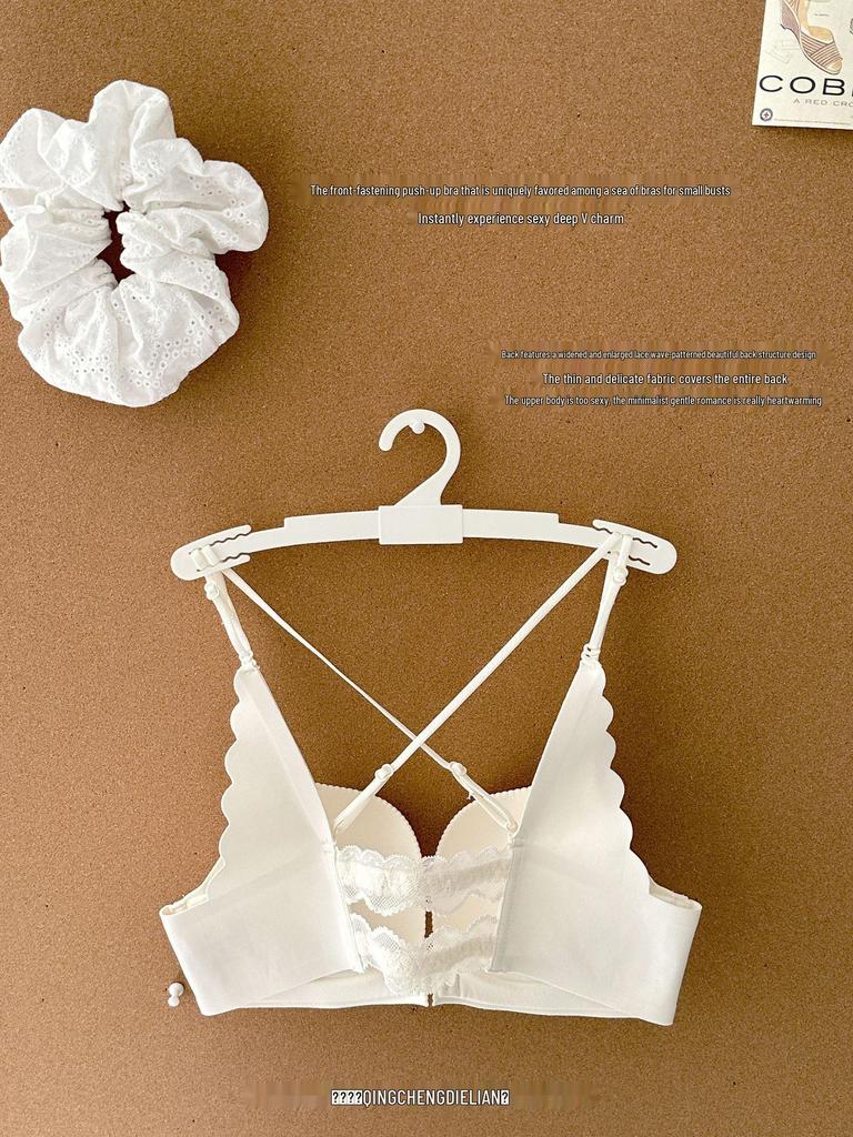 A006 Front-Buckle Cross Back Push-Up Bra for Small Busts, Lifting Effect, Wire-Free Lingerie for Women