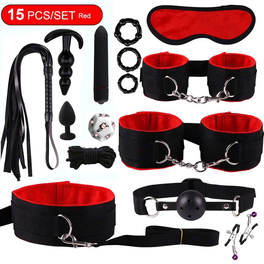 Hot Exotic Bed Bondage Set BDSM Kits Exotic Sex Toys For Women Adults Games Leather Handcuffs Whip Gag Nipple Clamps Sex Shop2
