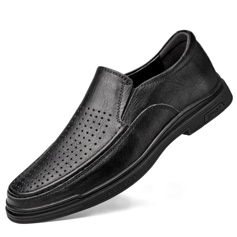 Summer Men's Business Loafers Footwear Soft Sole Shoes Comfortable Perforated Breathable Shoes Anti-slip Wear-resistant Sneakers
