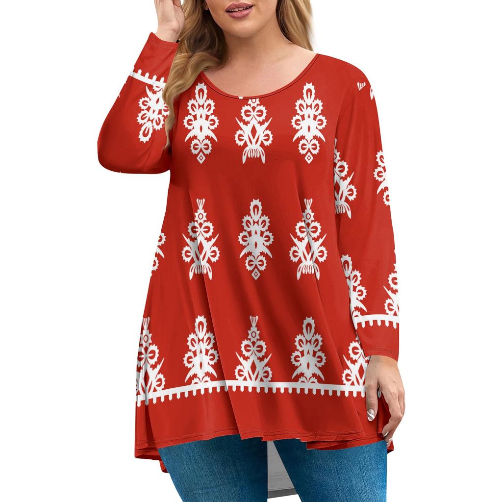 Women's Plus Size Top, Garden Collar Long Sleeved Shirt, Fashionable Floral Print Casual Top