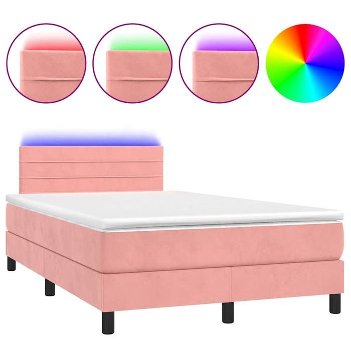 Maison Exclusive - Sommier à lattes de lit et matelas LED rose 120x190 cm velours
