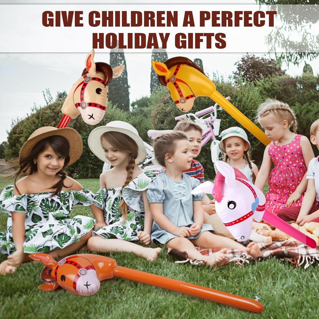 3Pcs/5pcs Inflatable Stick Horse Large Horse Head Balloon Blow Up Pony Stick Toy Halloween Christmas Cowboy Party Supplies