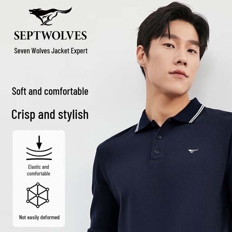 SEPTWOLVES Men s Casual Embroidered Long-Sleeve Polo Shirt M