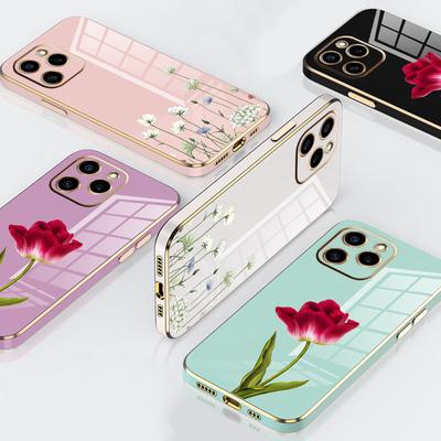 N93 Peony Plating Edge Soft TPU Phone Cases for Samsung A54 A13 A14 S24 Plus S23 Ultra S20 S21 FE A55 A05 A52s Shockproof Cover
