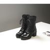 Autumn and Winter Medium Heel Coarse Heel Square Heel Boots Front Lace-Up Women's Boots  40-46