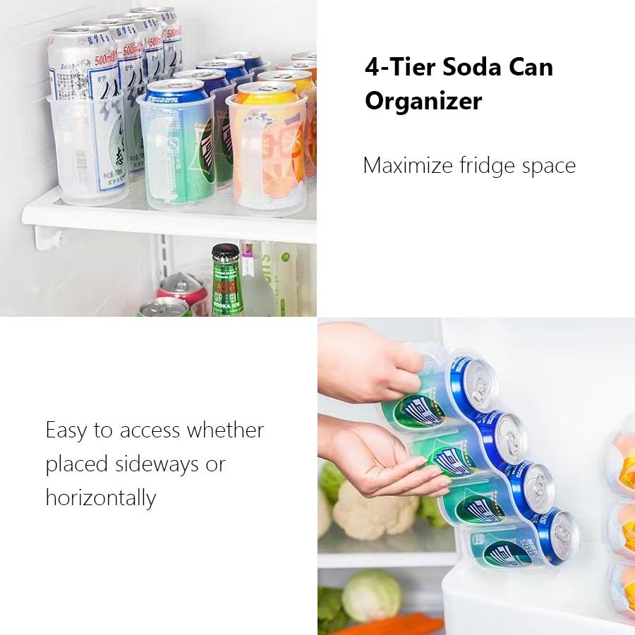 Οργανωτής Κονσερβών 4 Επιπέδων για Ψυγείο Στοιβάζεται Συρτάρι Αποθήκευσης Κονσερβών Αναψυκτικών Βάση Ποτών Κουζίνας Εξοικονόμηση Χώρου Οργανωτής Ποτών για Ψυγείο Ντουλάπι Ντουλάπι