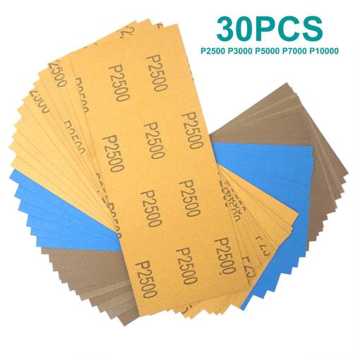Akuoly Sandpaper for Precision Finishing Polishing, 2500, 3000, 5000, 7000, and 10000 Grits, 30 Sheets
