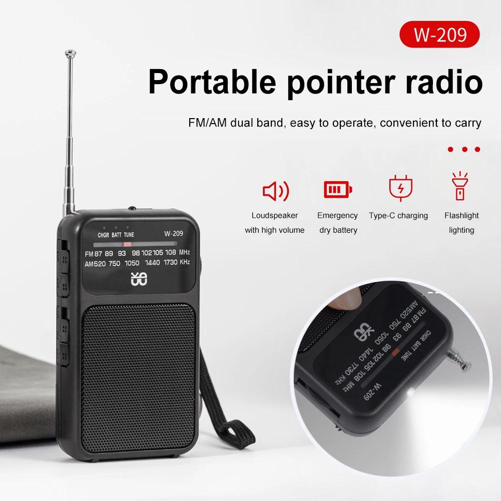 Portable Pocket AM FM Radio Built-in Speaker 2 Band Stereo Radio Battery Operated Telescopic Antenna Radio Flashlight for Senior