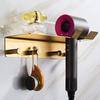 Brushed Gold Brass Bathroom Hair Dryer Rack Households Hair Blow Dryer Holder Wall-mounted Bath Shelf Bathroom Accessories