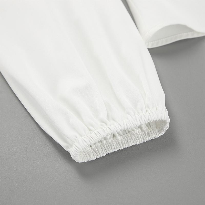Camisa Branca Sexy Ombro Caído Blusas Femininas Slim Cor Sólida Cintura Marcada Manga Comprida Top Elegante Senhora de Escritório Nova Moda Primavera/Verão 2025