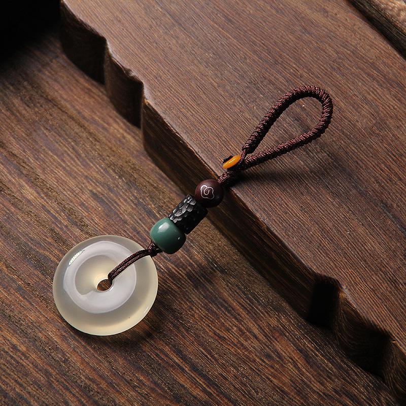 

Брелок-подвеска с пряжкой из натурального ледяного агата и халцедона Peace - унисекс, аксессуар в старинном стиле