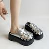 Fashion Female Shoes Womens Slippers Outdoor Cover Toe Platform Fretwork Heels Slides 2025 Summer Silver Rome Scandals Female Shoes Ladi