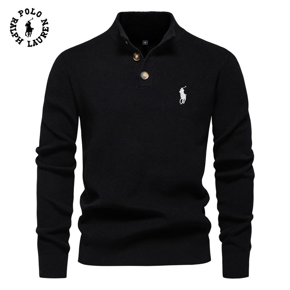 Polo Ralph Lauren Autumn and Winter New Embroidered Sweater Stand Up Collar Men's High-quality Business Sweater Solid Color Casual Knit Sweater