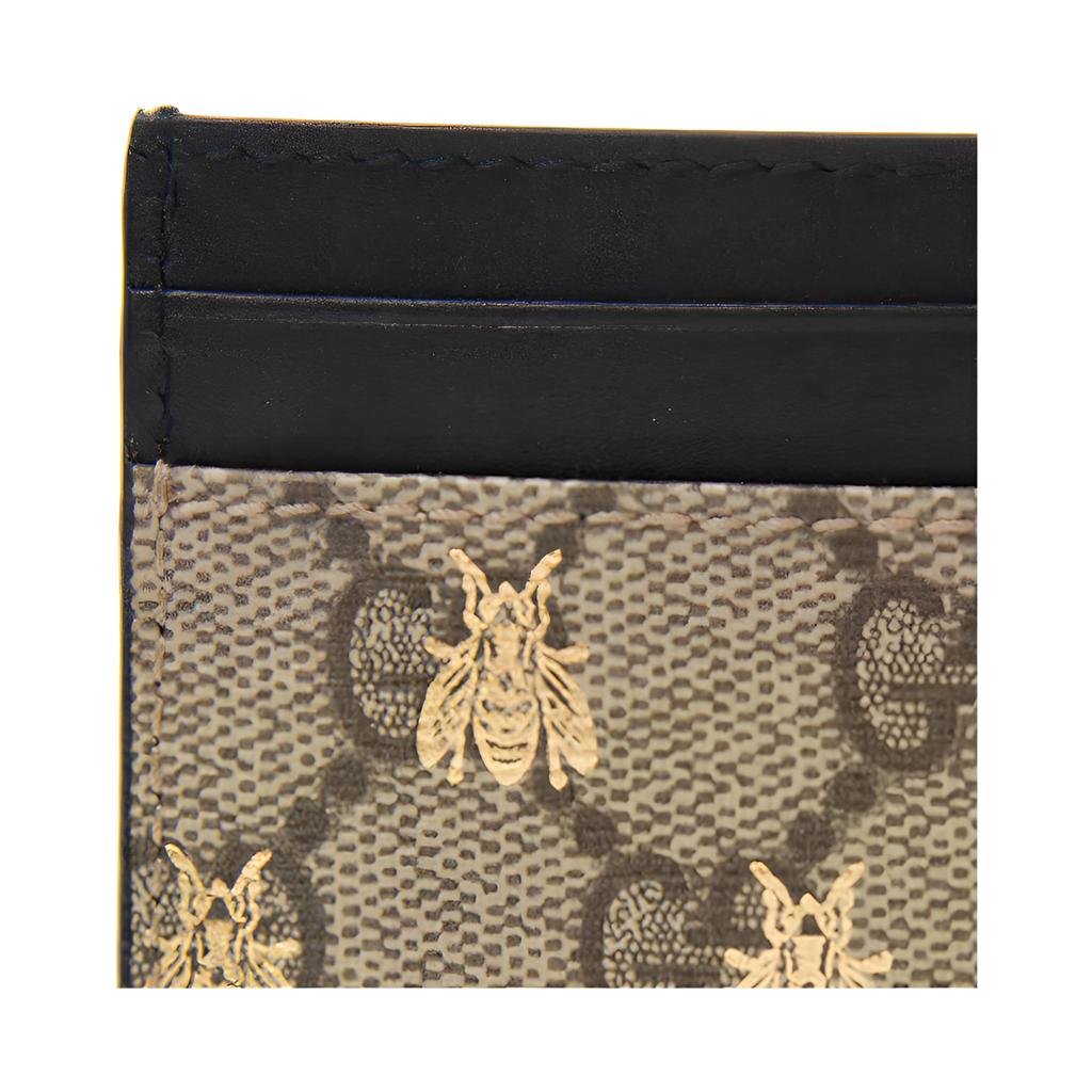 Gucci Bienen-Print Logo Canvas und Leder Kartenhalter Geldbörse Damen Geldbörse Ebenholz Schwarz 233166-9F260-8319