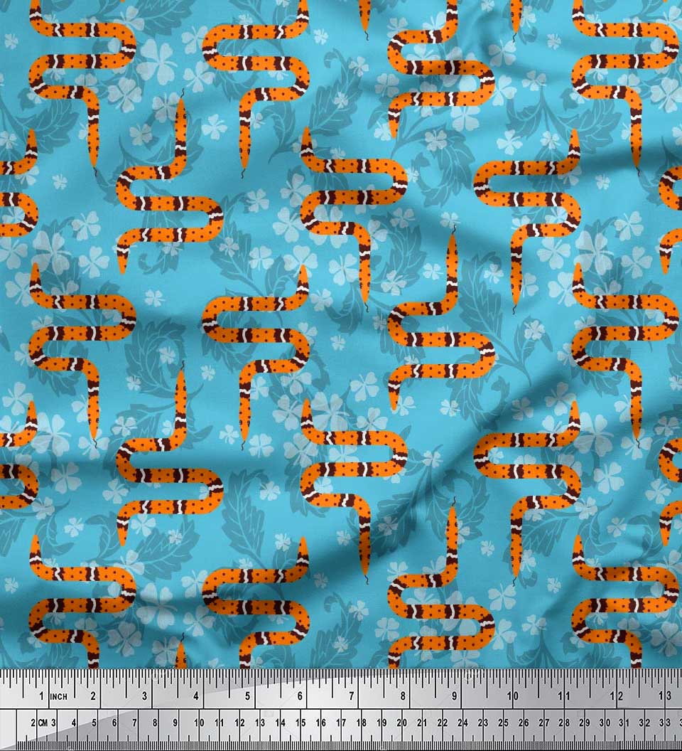 

Soimoi Purple Японська креп-атласна тканина з листям, конюшиною та рептилією з принтом 1 метр 42 дюйма 42 Inch Wide - Poly Crepe синій