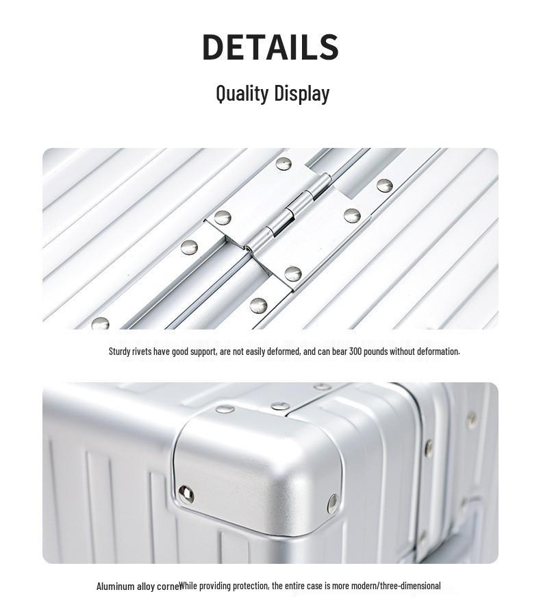 Aluminum-Magnesium Alloy Trolley Case - All-Metal Universal Wheel Luggage for Men and Women Business Carry-On
