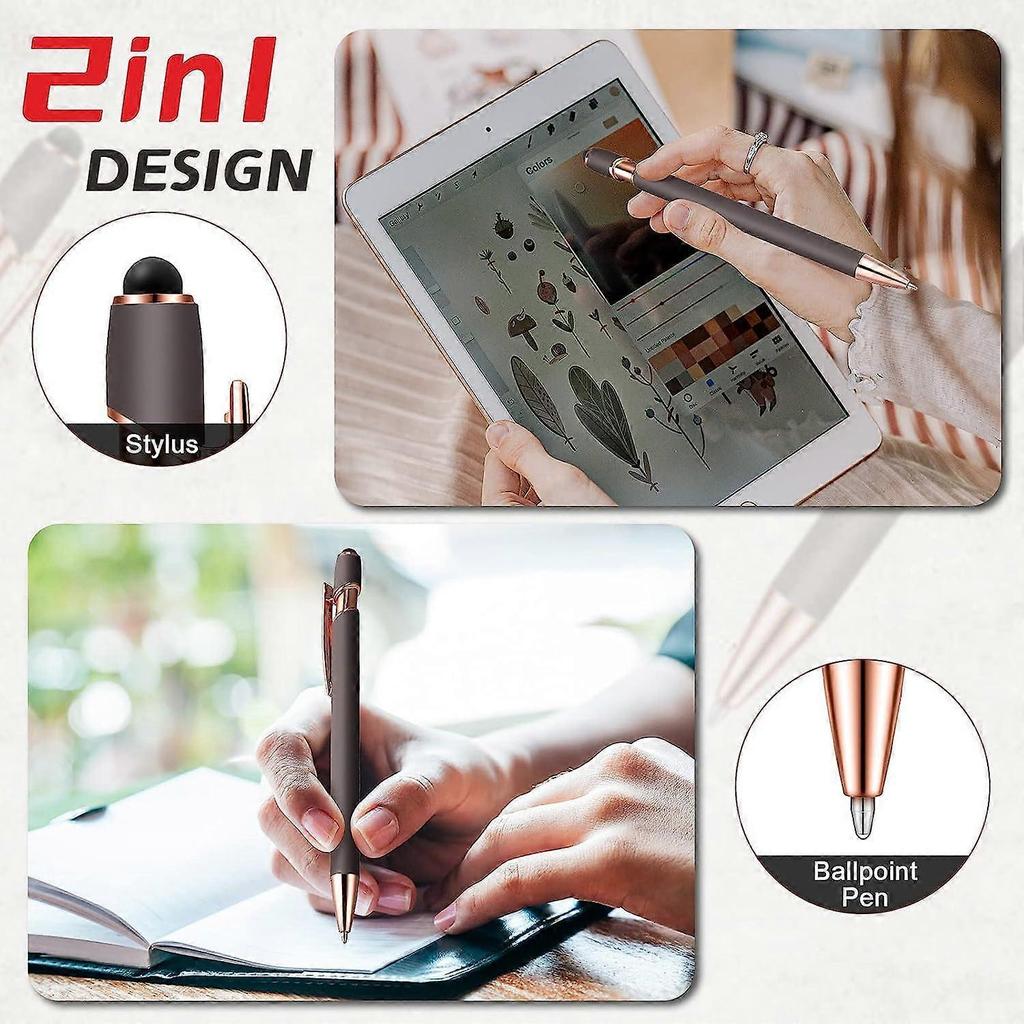 12 Ballpoint Pens with Stylus Tip, Black Ink Metal Pen Touch Screen Stylus, 2 In 1 Stylus Ballpoint Pen Less