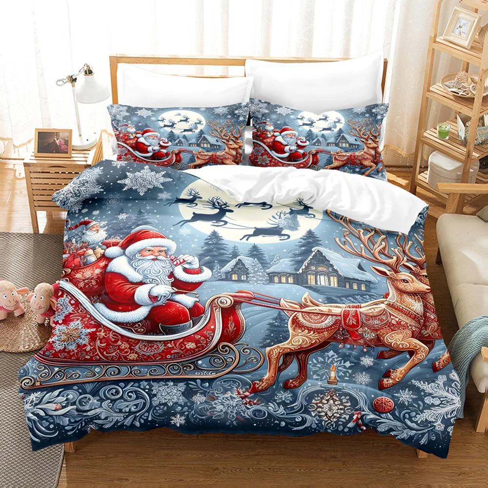 Set copripiumino alla moda 3 pezzi, Set biancheria da letto con stampa di gnomi natalizi a quadri, Copripiumino morbido e confortevole, Per camera da letto, Camera degli ospiti